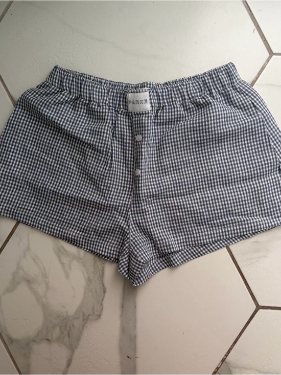 Parke Pants - Parke Blue and White Gingham Elastic-Waist Shorts